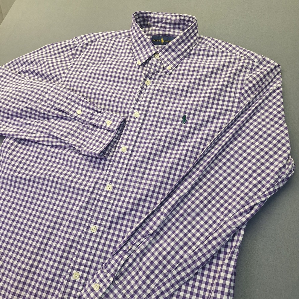 Polo Ralph Lauren Mens Purple Gingham Check Cotton Button Down Shirt Large